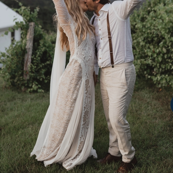 Grace Loves Lace Inca Lace Silk Wedding Dress Size Small Ivory/Nude and Tan - Picture 9 of 16